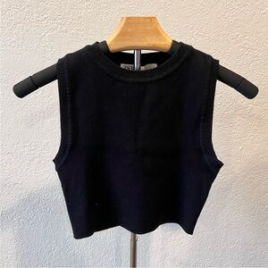 Zara Black Ribbed Knit Crop Tank Top Sleeveless Sweater Womens M